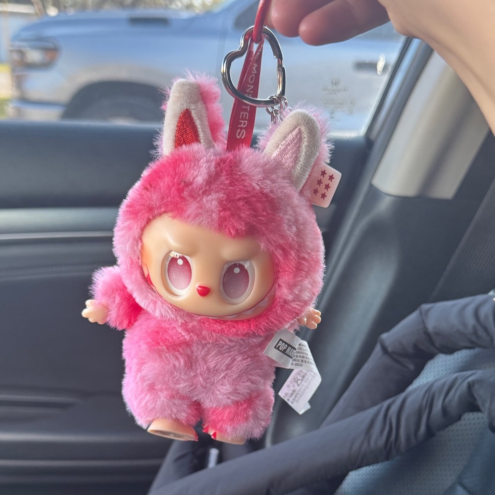 LABUBU Pink Furry Bunny Keychain Plush